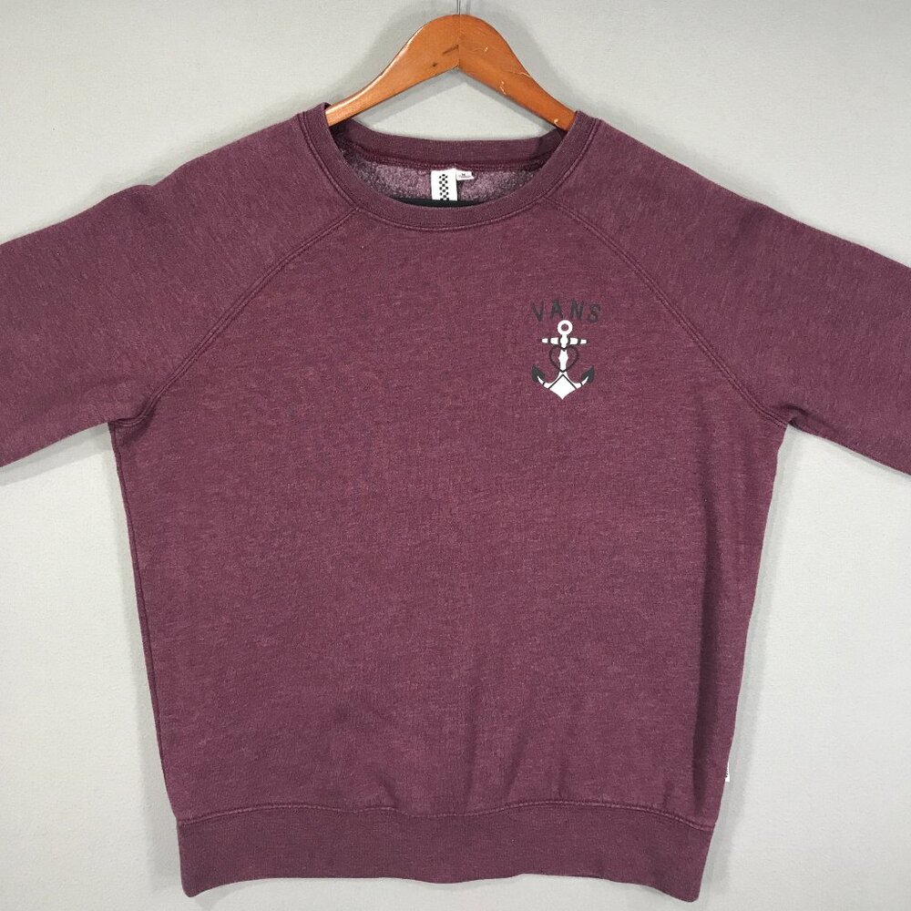 Vans Sweatshirt Teens Medium Red Graphic Logo Pullover Sweater Crew Anchor Skull - Picture 10 of 14